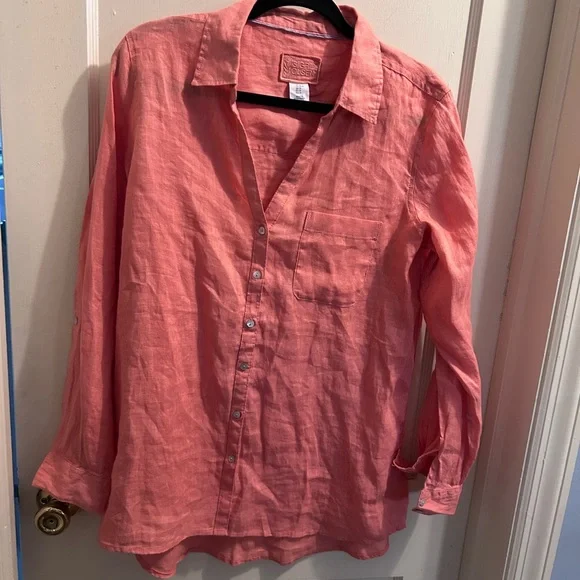 Sigrid Olsen long sleeve button down 100% linen long line tops bundle of two M - Picture 8 of 9